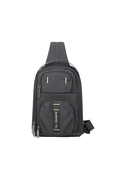 Geanta crossbody unisex cu buzunare exterioare - Negru