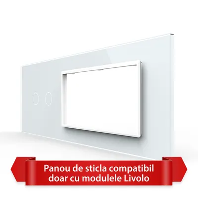 Panou Intrerupator Dublu cu 2 Prize LIVOLO din Sticla, Standard Italian – 6/7M