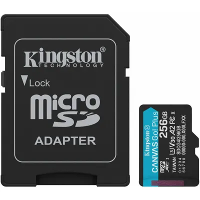 Card Memorie microSDXC Kingston Canvas Go Plus Android A2, 256Gb, Clasa 10 / UHS-1 U3, Cu Adaptor SDCG4/256GB