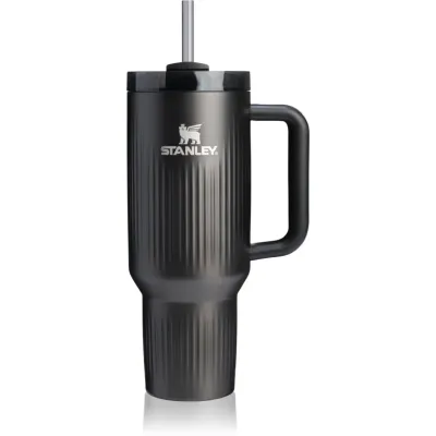 Stanley Quencher H2.O Fluted Tumbler pahar din oțel inoxidabil cu pai mare Black PVD 1 buc