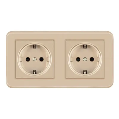Priza Dubla de Perete Incastrata Techstar® TS-PC, 110-250V, 16A, Ignifuga, 80x151mm, Auriu