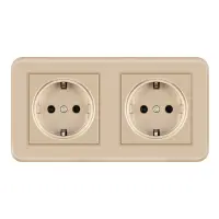Priza Dubla de Perete Incastrata Techstar® TS-PC, 110-250V, 16A, Ignifuga, 80x151mm, Auriu