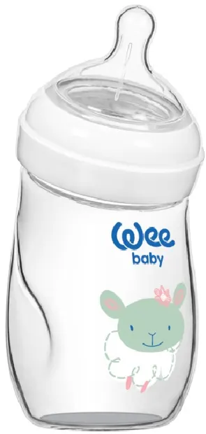 Biberon curbat din sticla Wee Baby Natural, 180 ml, alb