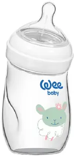 Biberon curbat din sticla Wee Baby Natural, 180 ml, alb