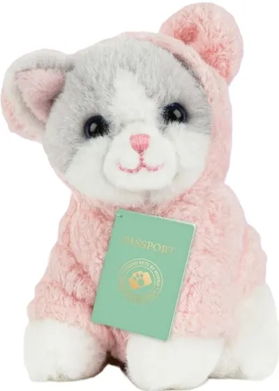 Jucărie de pluș Studio Pets - Pisicuta cu servieta, pasaport si autocolante, 8 cm