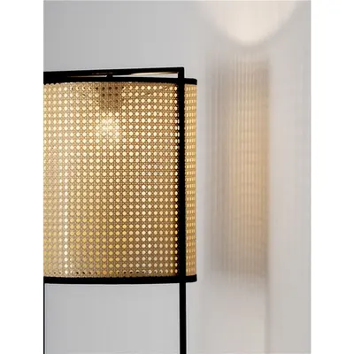 Lampa podea ERTO Nisipiu Negru Otel & Rattan LED E27 1x12 Wat 100-240Volt IP20 Fara bec Lungime cablu 150 cm Intrerupator On/Off