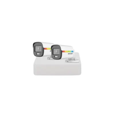 Sistem supraveghere exterior basic HikVision, 2 camere, 2 MP, lumina alba 20 m, 2.8 mm, microfon