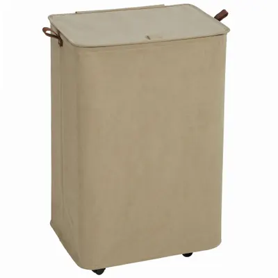 HOMCOM Coș de Rufe cu Capac și Roți 50L Coș pliabil cu Sac cu Cordon Detașabil 40x30x65 cm Camel | Aosom Romania