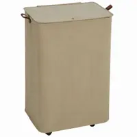 HOMCOM Coș de Rufe cu Capac și Roți 50L Coș pliabil cu Sac cu Cordon Detașabil 40x30x65 cm Camel | Aosom Romania