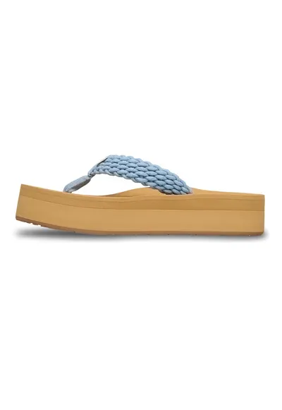 Papuci flip-flop cu aspect impletit Porto - Albastru pastel/Galben pai