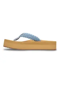 Papuci flip-flop cu aspect impletit Porto - Albastru pastel/Galben pai