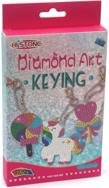 Kit de pictură cu diamant Hi Stone - Unicorn și acadele (3 buc . breloc )