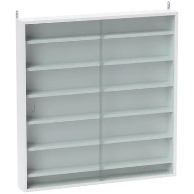 HOMCOM Vitrină de perete din lemn cu polițe reglabile și 2 uși glisante din sticlă 80x9,5x83 cm Alb | Aosom Romania
