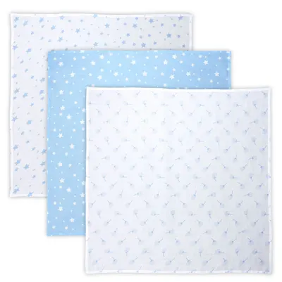Set de scutece din bumbac Lorelli - 80 x 80 cm, 3 bucăți, amestec de albastru