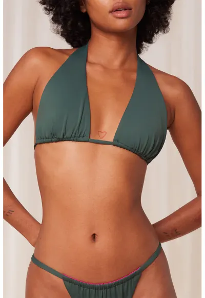 Sutien de baie reversibil cu cupe triunghiulare - Verde/Roz