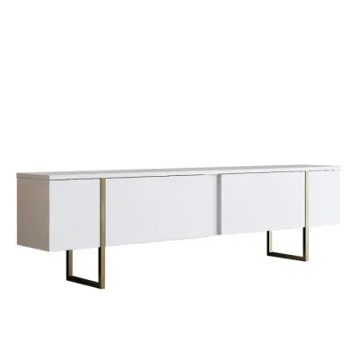 Comoda TV LUXE, alb + auriu, 180x30x50 cm