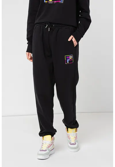Pantaloni sport cu talie inalta si imprimeu logo Bex - Negru stins