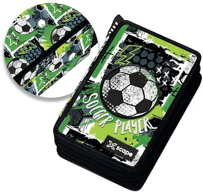 Penar cu rechizite Graffiti Xscape - Football Soccer, 2 fermoare