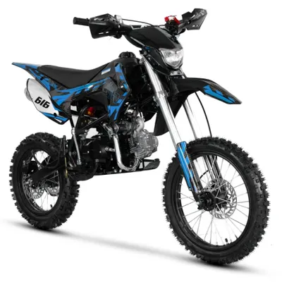 Motocicleta Cross Enduro copii, XTR 616, 125cc, roti 14 17, cu far, pornire electromotor, culoare negru albastru