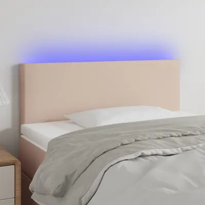 vidaXL Tăblie de pat cu LED, cappuccino, 80x5x78/88cm, piele ecologică