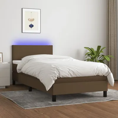 vidaXL Pat cu arcuri, saltea și LED, maro închis, 100x200 cm, textil