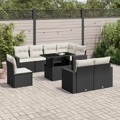 Gossi set mobilier de gradina cu perne, 9 piese, negru, poliratan