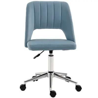 Vinsetto Scaun de birou, Înălțime ajustabilă Scaun de birou fără brațe, Drehbar Bürostuhl cu aspect de catifea, Scaun de schmink ergonomic pentru dormitor, birou acasă, Albastru | Aosom Romania