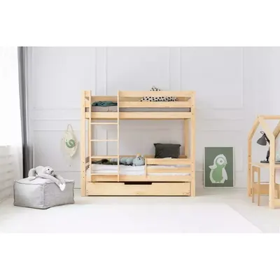 Pat pentru copii în culoare naturală supraetajat/cu extensie suplimentară cu spațiu de depozitare cu somieră 80x200 cm CLPBN – Adeko