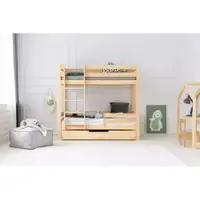Pat pentru copii în culoare naturală supraetajat/cu extensie suplimentară cu spațiu de depozitare cu somieră 80x160 cm CLPBN – Adeko