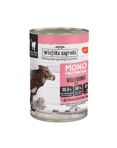 WIEJSKA ZAGRODA Hrană umedă monoproteică cu vită pentru pisici 12x400g