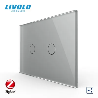 Intrerupator dublu, standard italian, cap scara / cap cruce, wireless Protocol Zigbee, cu panou sticla, 3M Gri