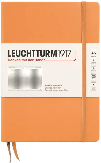 Caiet Leuchtturm1917 New Colours - A5, pagini cu pătrățele, Apricot, coperte rigide