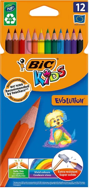 Creioane colorate BIC Kids Ecolutions 12 culori, flexibile