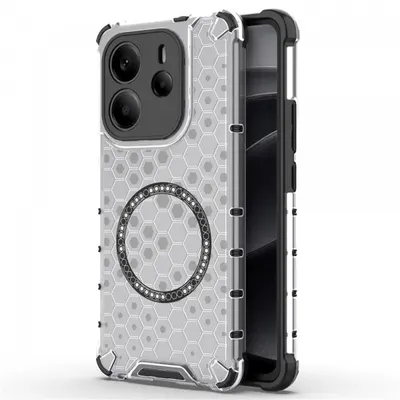 Husa MagSafe pentru Xiaomi Redmi Note 14 4G (Regional), Techsuit, HoneyComb Shield, Alba