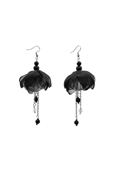 Cercei lungi floare voal Balerina - Negru