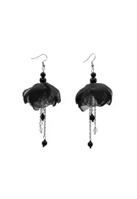 Cercei lungi floare voal Balerina - Negru