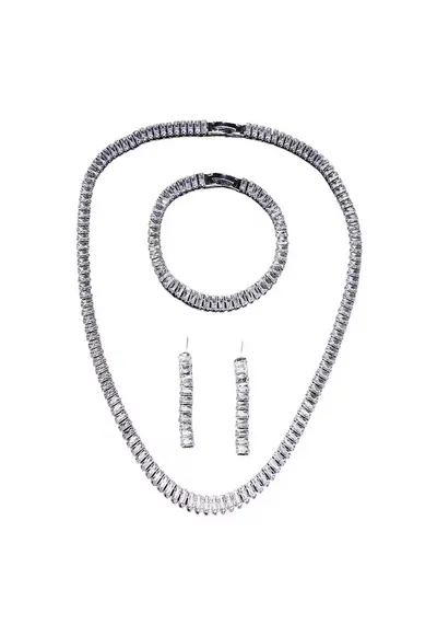 Set colier - cercei si bratara - tennis - argintiu - cu pietre din zirconiu - Nich C16