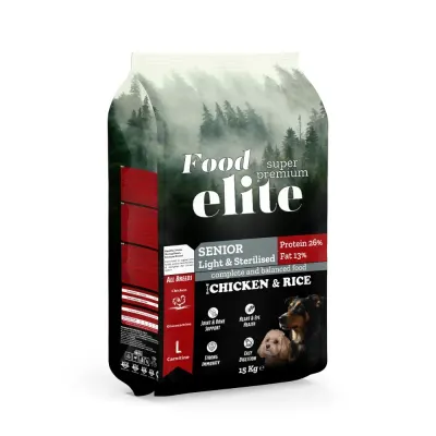 Hrana uscata pentru caini Food Elite Senior Light Sterilised cu pui orez 15 kg