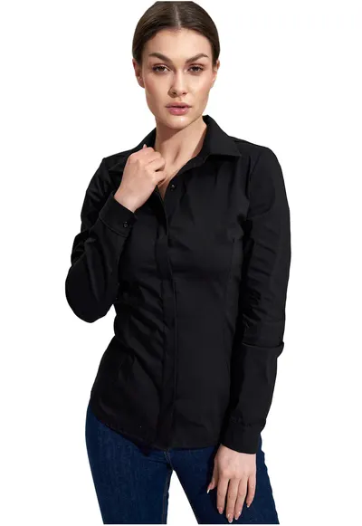 Camasa neagra eleganta de dama M876 - bumbac/nylon - maneci lungi - cu nasturi