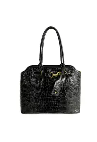 Geanta de dama din piele naturala lacuita FL57 Arla - geanta mare eleganta - Negru - 42x31x13 -5