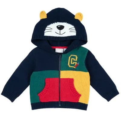 Cardigan copii Chicco tricotat cu gluga, albastru inchis, 01981-65MFCO