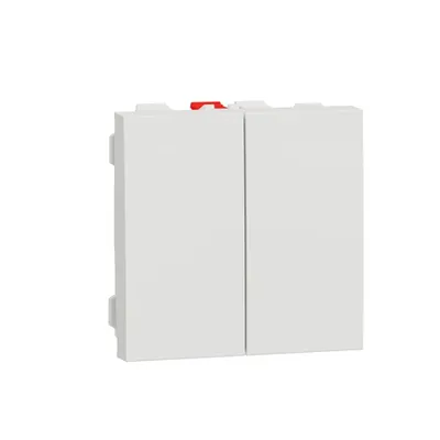 Buton dublu, New Unica, 1-pole 2-way, 10AX, 2 module, terminal fara suruburi, netratat, IP4X, alb
