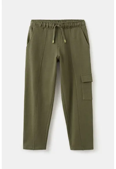 Pantaloni de trening de bumbac cu buzunar lateral cu clapa - Kaki inchis