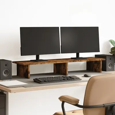 vidaXL Suport de monitor, stejar fumuriu, 100x27x15 cm, lemn compozit