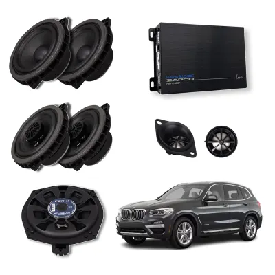 Pachet sistem audio Plug&Play For-X dedicat BMW Hifi XQ-45C XQ-452BMW + Amplificator Zapco HB 410 ADSP + Conectica dedicata