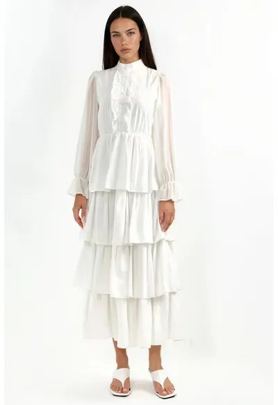 Rochie Maxi - A-line - elegant - alb - poliester-lycra