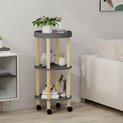 vidaXL Masă cărucior 3 niveluri gri 38x38x82cm lemn prelucrat/lemn pin