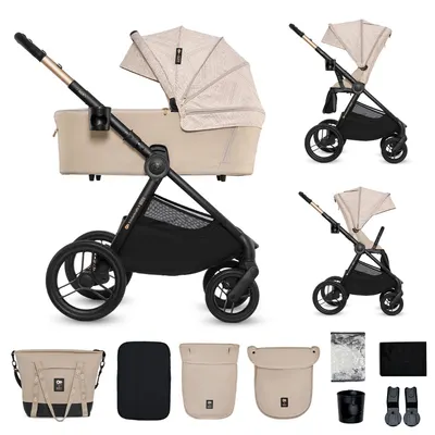 Cărucior combinat 2 în 1 pentru bebeluși KinderKraft - Nea 2, Bizuu Whisper Dune