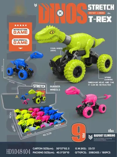 Set de 9 Masinute Dinozaur, jucarii interactive pentru baieti, 9*6*5 cm, En-gross