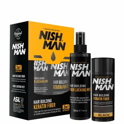 Set fiber - NISH MAN - pentru parul rar - Negru